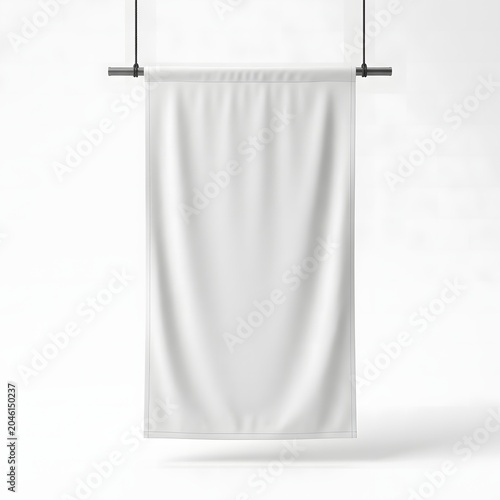 White Hanging Fabric Banner Mockup Isolated on Clean Background for Branding Presentation
