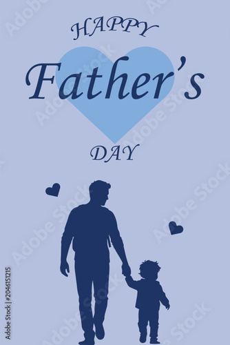 Happy Father's Day Father Walking with Child Vector