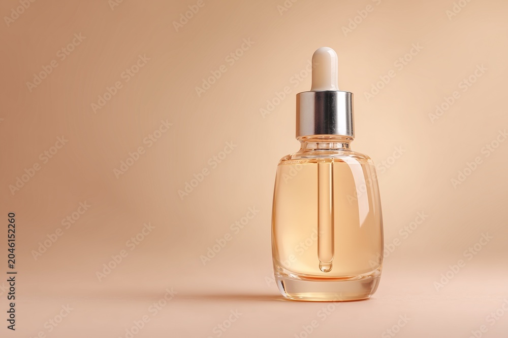 Naklejka premium Photorealistic skincare serum bottle with a glass dropper, clear liquid