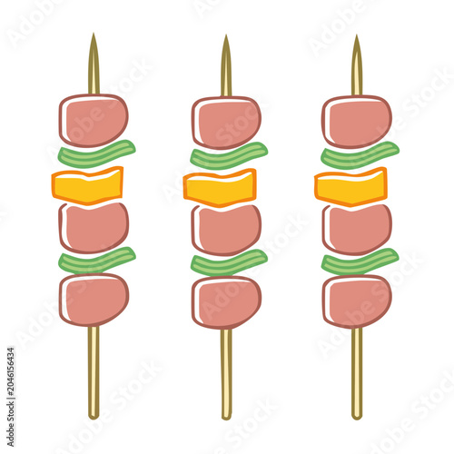 Three Kebab Skewers with Meat and Vegetables