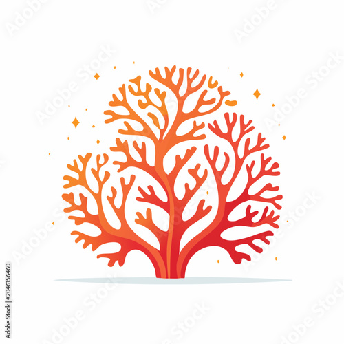 Stylized orange and red coral illustration with sparkles