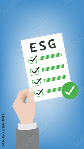 Sustainable procurement checklist on clipboard. Responsible sourcing and green supply chain concept