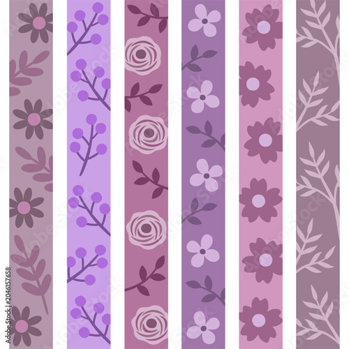 Purple Pastel Floral Washi Tape Collection with Botanical Decorative Strips 