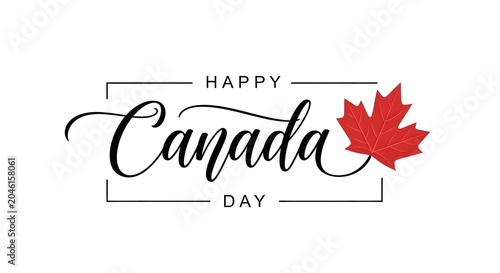 Happy canada day typography with maple leaf festive july 1st celebration graphic