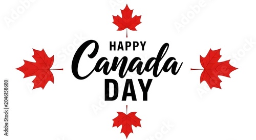 Happy canada day celebration graphic with maple leaves patriotic holiday design