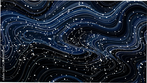 Foto Curved Line Pattern With White Dots Dark Blue Background