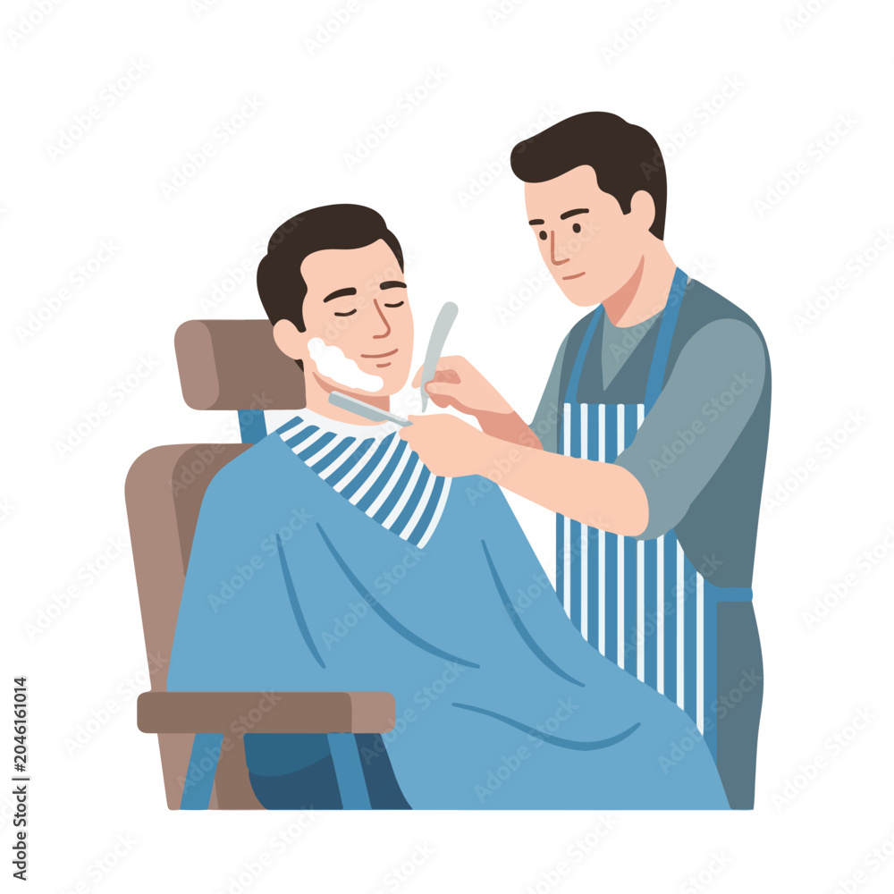 Fototapeta premium Ultra Flat Groomed Man Straight Razor Shave Vector