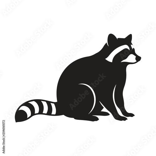 Fényképezés Black raccoon sitting silhouette graphic element with silhouette, wildlife