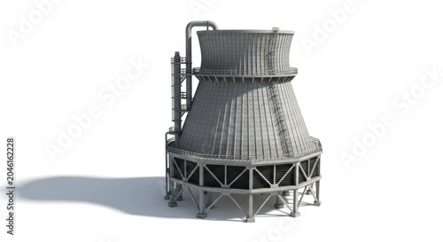 3D render of large industrial cooling tower for thermal power plant isolated on white