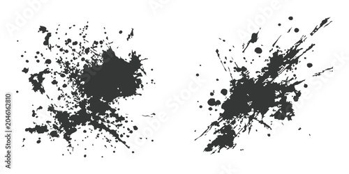 Foto Two dark black ink splatter shapes with messy drops and rough texture for creati