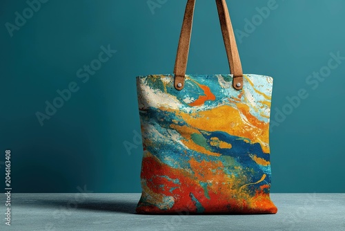 large canvas tote bag with modern abstract art print