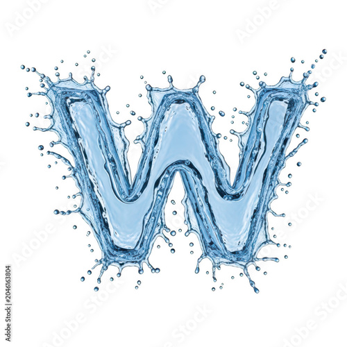A stylized letter w made of blue splashes and water droplets.