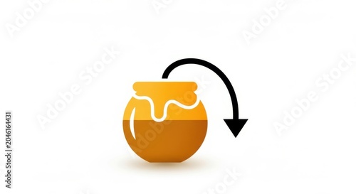 Stylized pot of honey with pouring effect and arrow icon