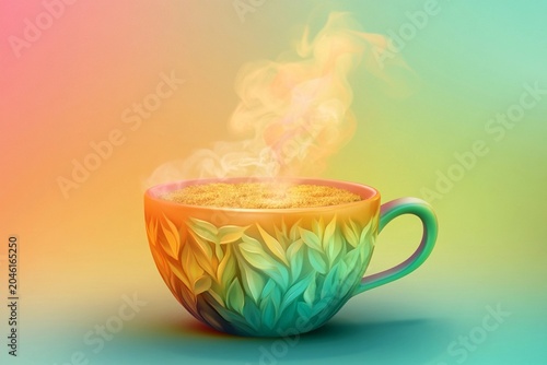 Cheerful coffee cup with steam rising in a warm setting