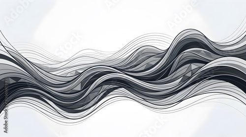 Abstract Black and White Wave Pattern with Geometric Elements