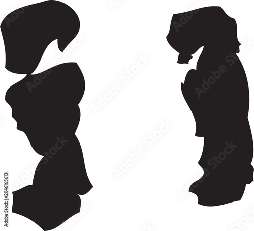 Black silhouette, broken puzzle pieces, jigsaw fragments, vector graphics