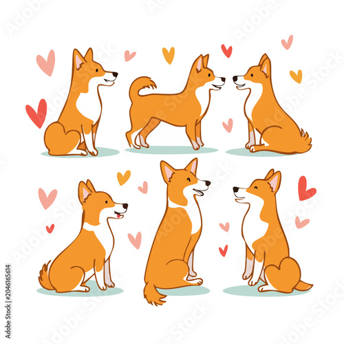 Cute Shiba Inu Dogs with Hearts Illustration