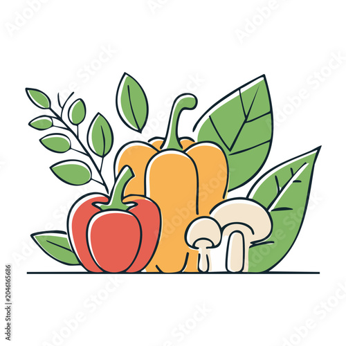 Flat design illustration of fresh vegetables and leaves