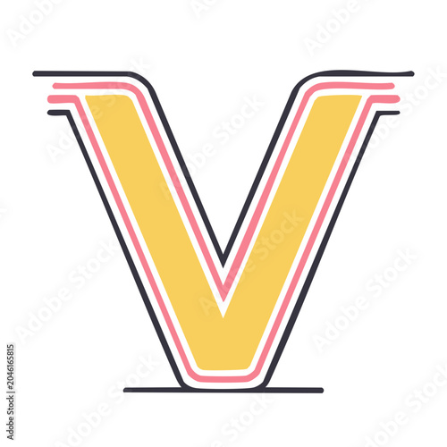 Graphic Letter V Icon with Yellow and Pink Outline