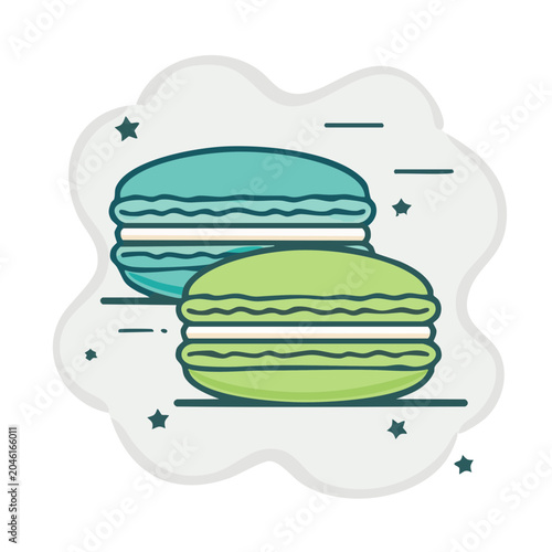 Two colorful macarons in flat design style