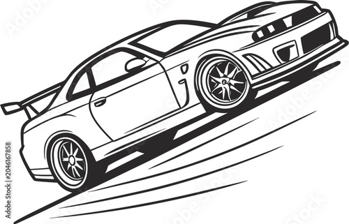 drift racing car vector  outline  icon  on white background 