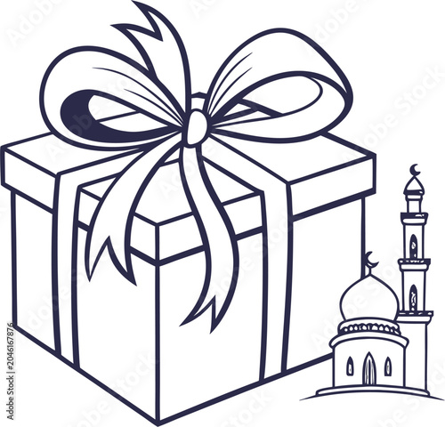 eid gift box icon with ribbon minimal flat outline vector on white background 
