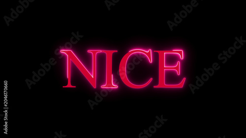 Neon pink glowing text nice on black background abstract digital lettering
