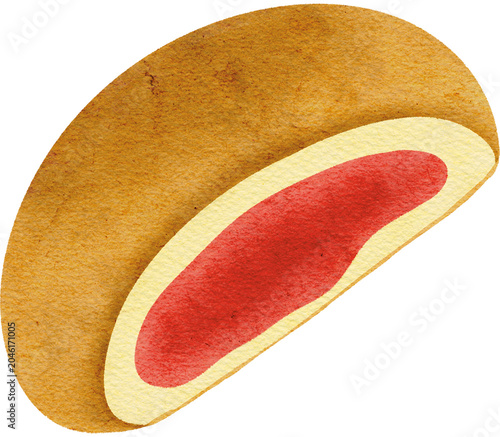 Watercolor sweet chocolate cream bun illustration isolated on background, Japanese anpan red bean paste filled bread.