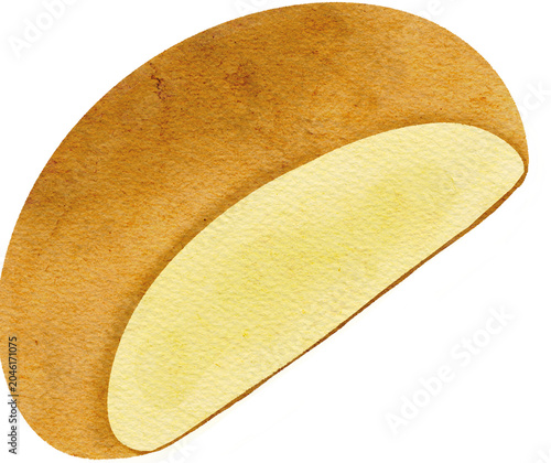 Watercolor sweet chocolate cream bun illustration isolated on background, Japanese anpan red bean paste filled bread.