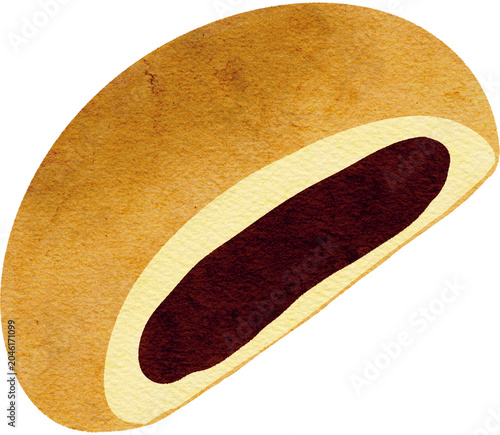 Watercolor sweet chocolate cream bun illustration isolated on background, Japanese anpan red bean paste filled bread.