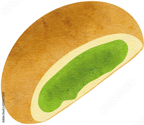 Watercolor sweet chocolate cream bun illustration isolated on background, Japanese anpan red bean paste filled bread.