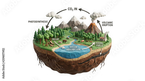 3d Carbon Cycle Diagram Earths Natural Human Processes