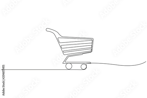 Shopping cart continuous one line drawing minimalist style isolated outline vector illustration retail concept