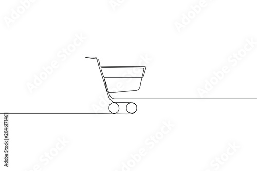Shopping cart continuous one line drawing minimalist style isolated outline vector illustration retail concept