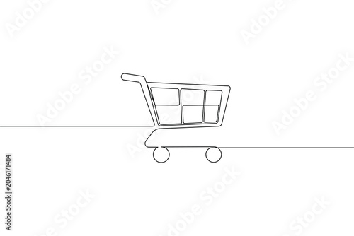 Shopping cart continuous one line drawing minimalist style isolated outline vector illustration retail concept