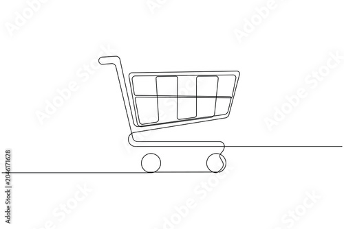 Shopping cart continuous one line drawing minimalist style isolated outline vector illustration retail concept