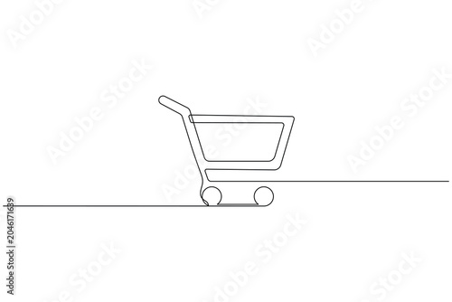 Shopping cart continuous one line drawing minimalist style isolated outline vector illustration retail concept