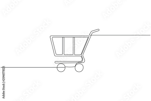Shopping cart continuous one line drawing minimalist style isolated outline vector illustration retail concept