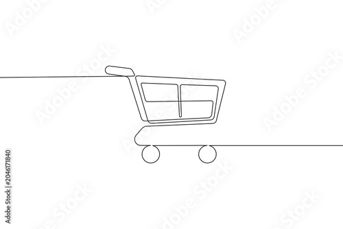 Shopping cart continuous one line drawing minimalist style isolated outline vector illustration retail concept