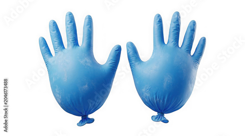 Inflated Blue Medical Gloves On White Background