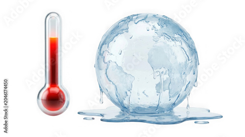 Melting Earth Globe And Thermometer Global Warming Concept