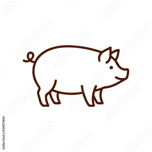 Simple Line Drawing of a Pig.
