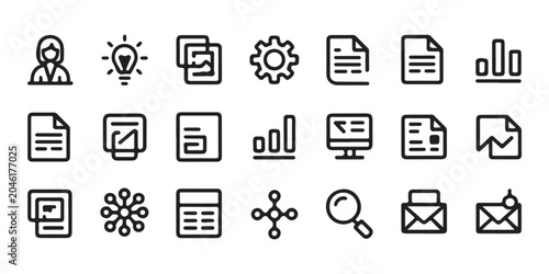 Business Management and Office Workflow Line Icon Collection
