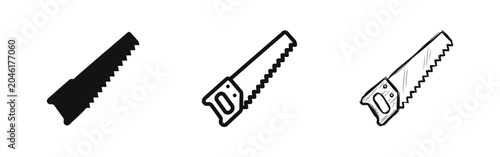 Tableau sur toile Hand saw icons set, carpentry tool equipment symbol in flat, outline and hand dr