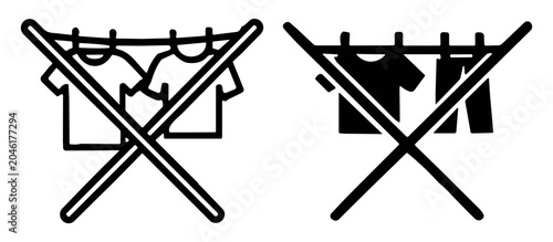 Canvas Print Icons of clothes drying on a line with a cross mark indicating no drying clothin
