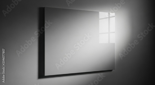 Modern Rectangular Mirror with Reflective Glass Surface Showing Window Grid Light Pattern