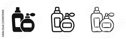 Photography Perfume bottle icons for beauty, fashion, and cosmetic concepts in three distinct design styles