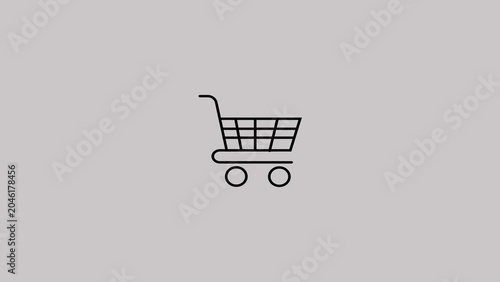 Black shopping cart on gray background simple
