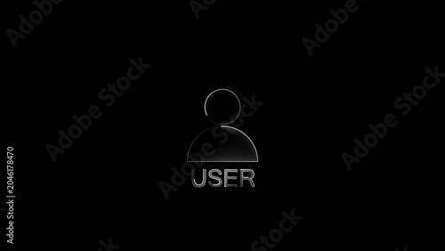 Black silhouette of a person with user text person user black background gray text simple minimal single figure