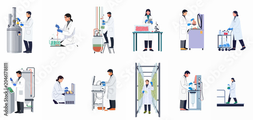 Fotografía Collection of diverse scientists working in advanced biotechnology and food research laboratories using specialized equipment and modern scientific techniques